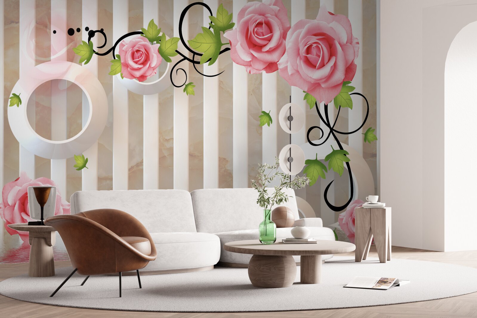 Fototapeta ruža s ružovými lístkami a zelenými listami pri vode