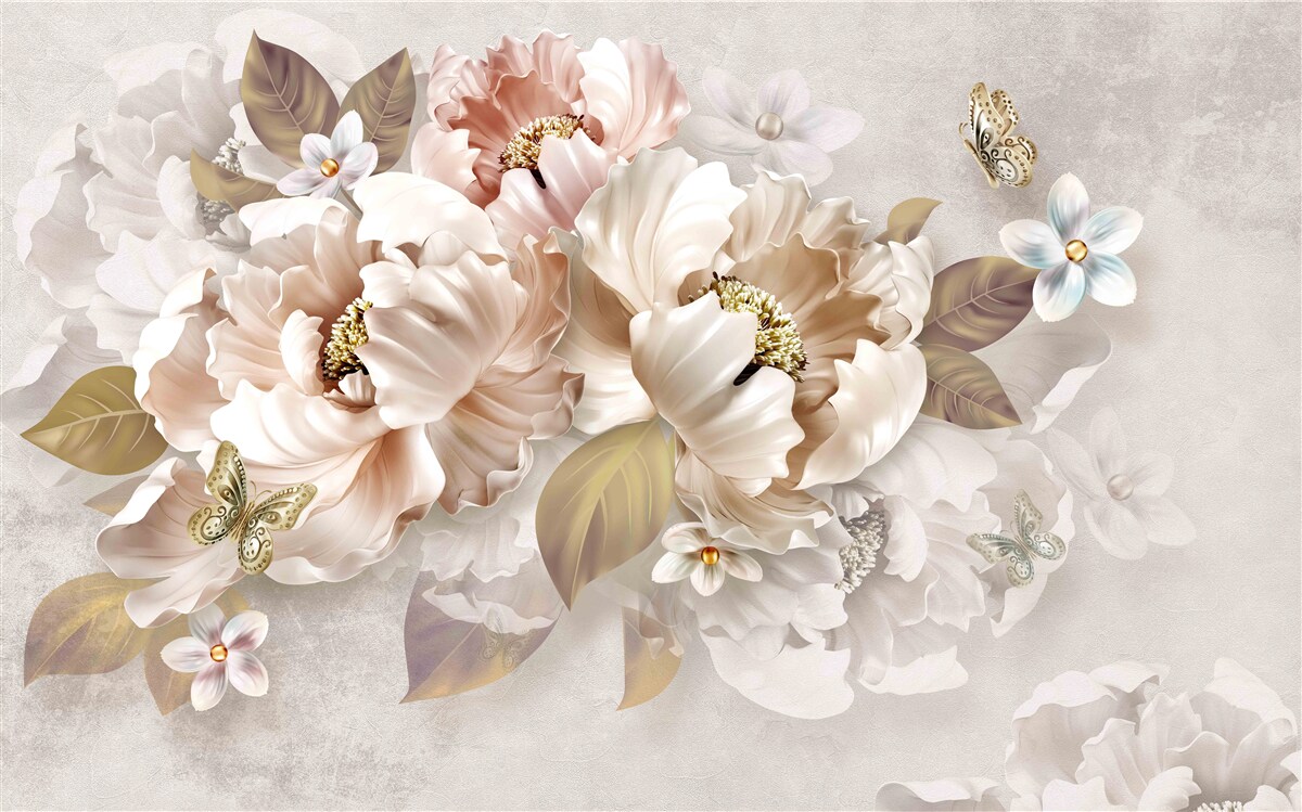 Fototapeta akvarelové kvetinové aranžmány na svetlosivom podklade