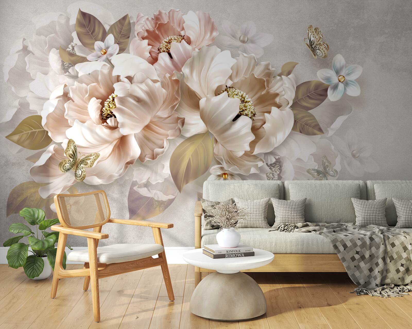 Fototapeta akvarelové kvetinové aranžmány na svetlosivom podklade