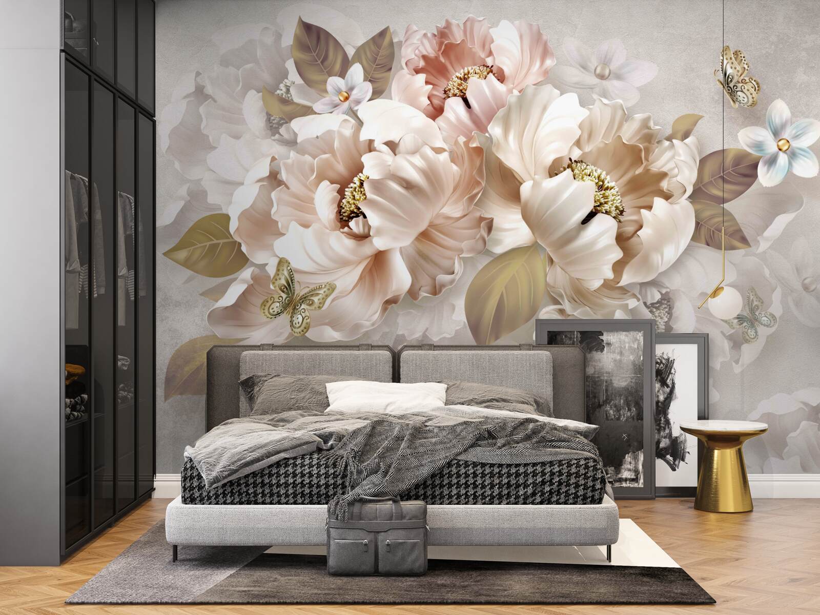 Fototapeta akvarelové kvetinové aranžmány na svetlosivom podklade