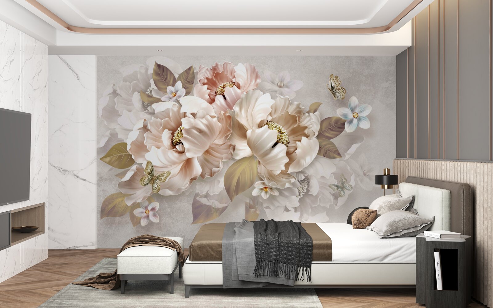 Fototapeta akvarelové kvetinové aranžmány na svetlosivom podklade