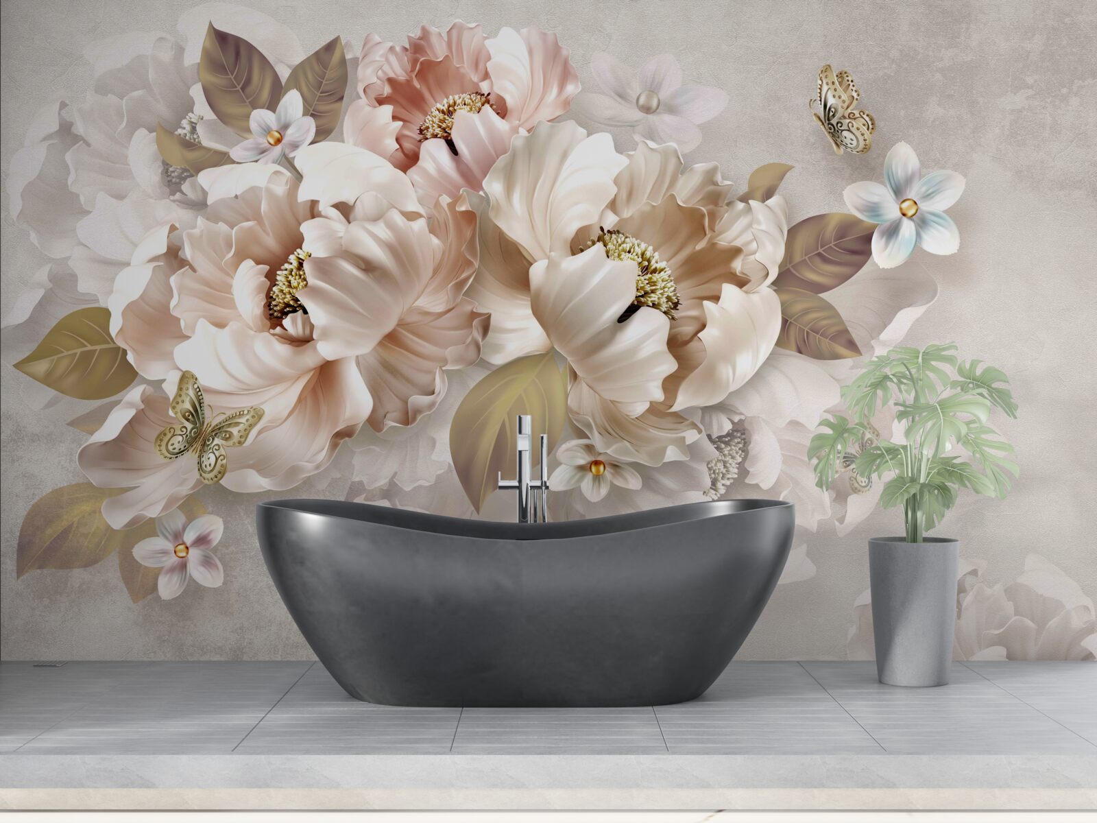 Fototapeta akvarelové kvetinové aranžmány na svetlosivom podklade