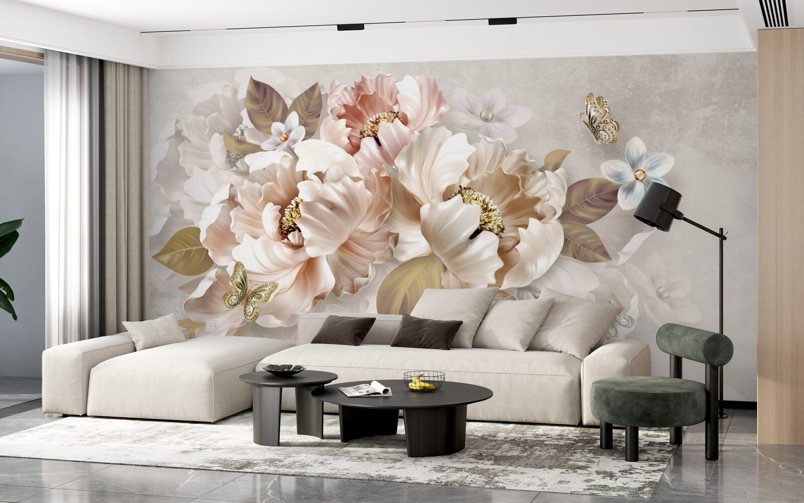 Fototapeta akvarelové kvetinové aranžmány na svetlosivom podklade