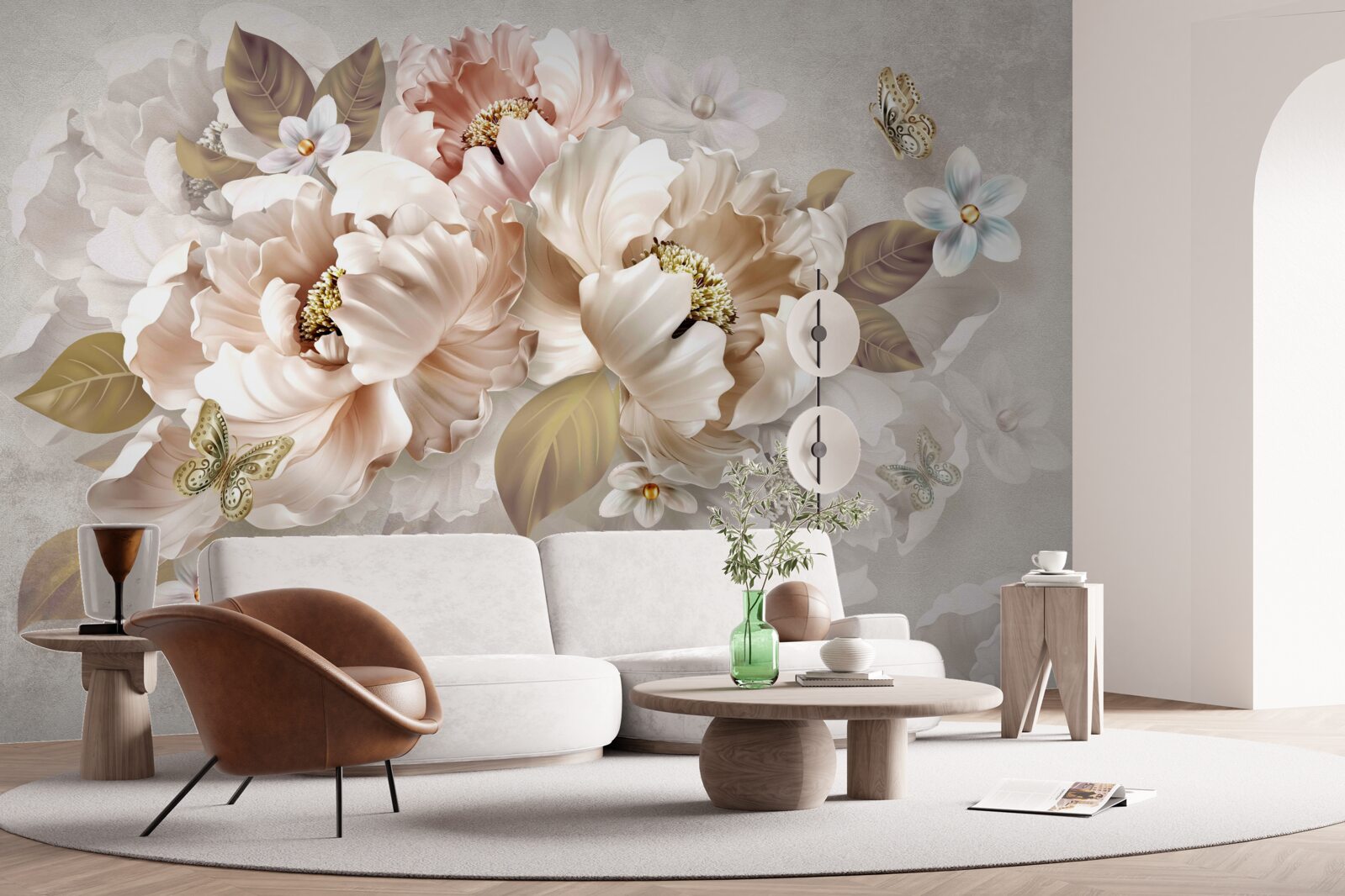 Fototapeta akvarelové kvetinové aranžmány na svetlosivom podklade