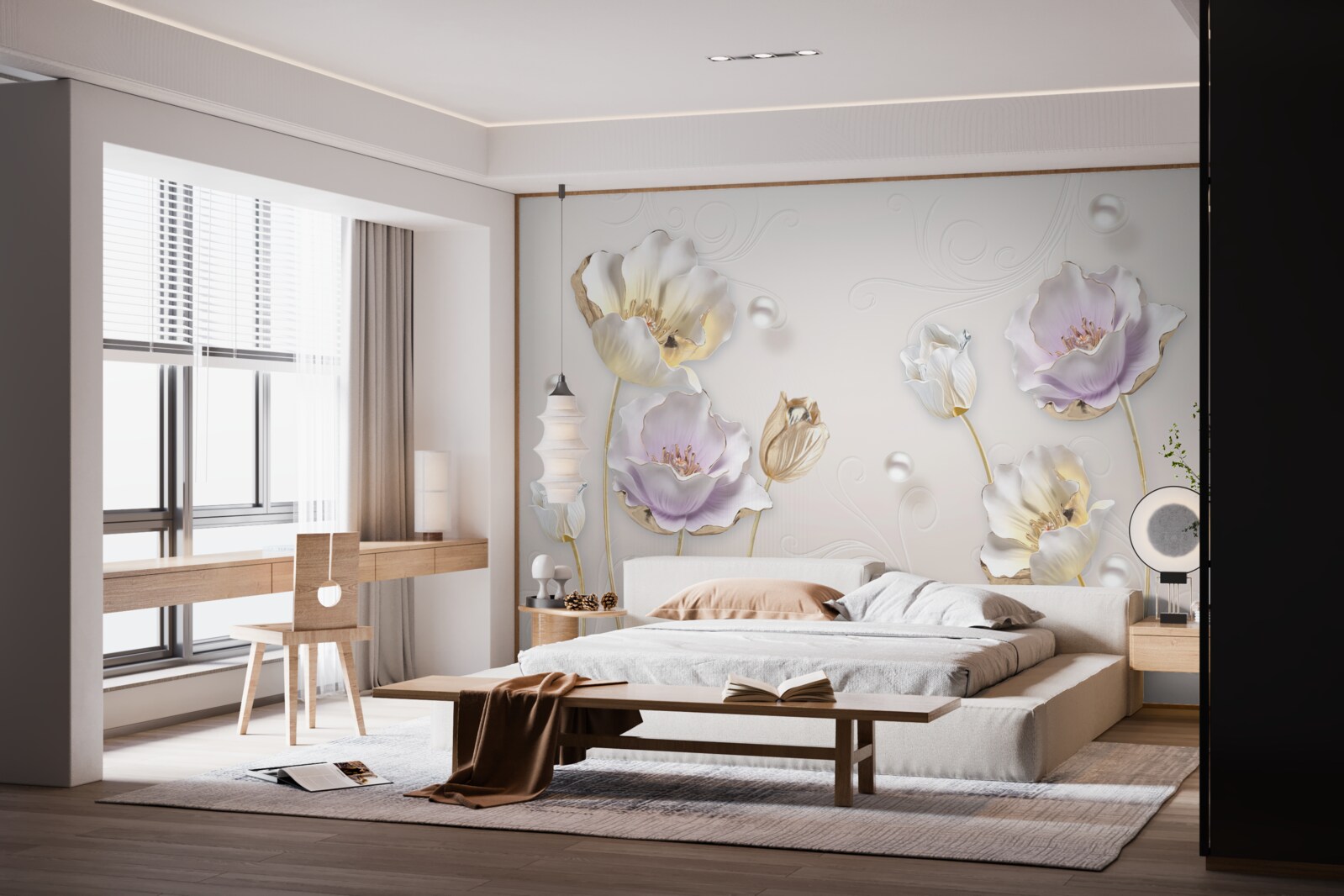 Fototapeta svetlé kvety pokryté veľkými dažďovými kvapkami