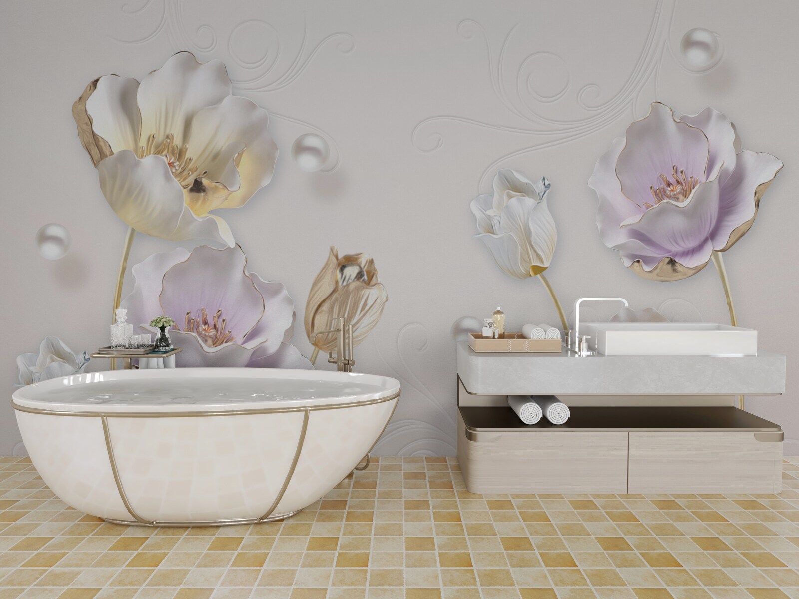 Fototapeta svetlé kvety pokryté veľkými dažďovými kvapkami