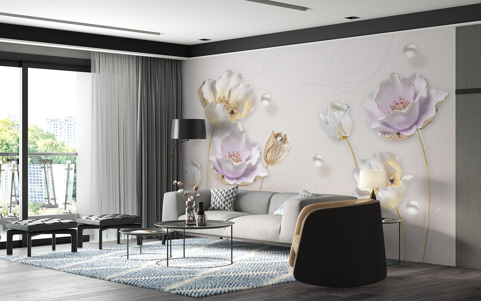 Fototapeta svetlé kvety pokryté veľkými dažďovými kvapkami