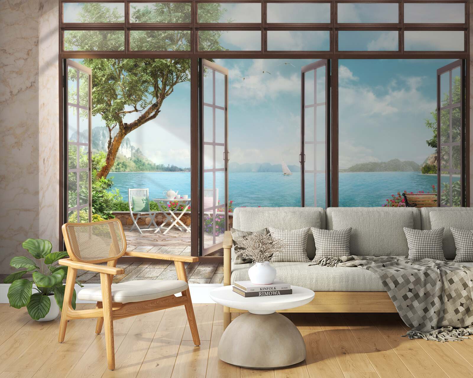 Fototapeta letný balkón s výhľadom na more