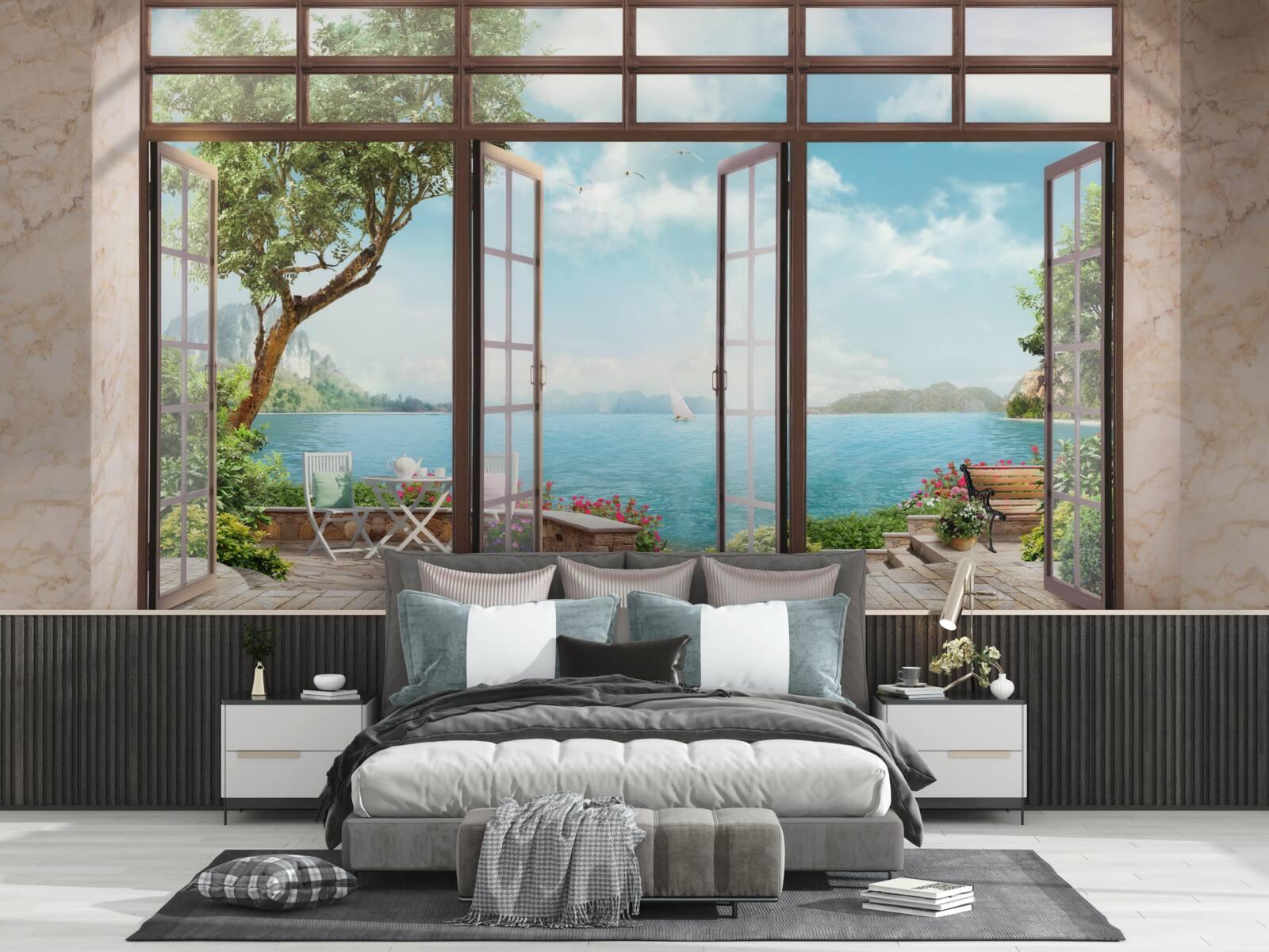 Fototapeta letný balkón s výhľadom na more