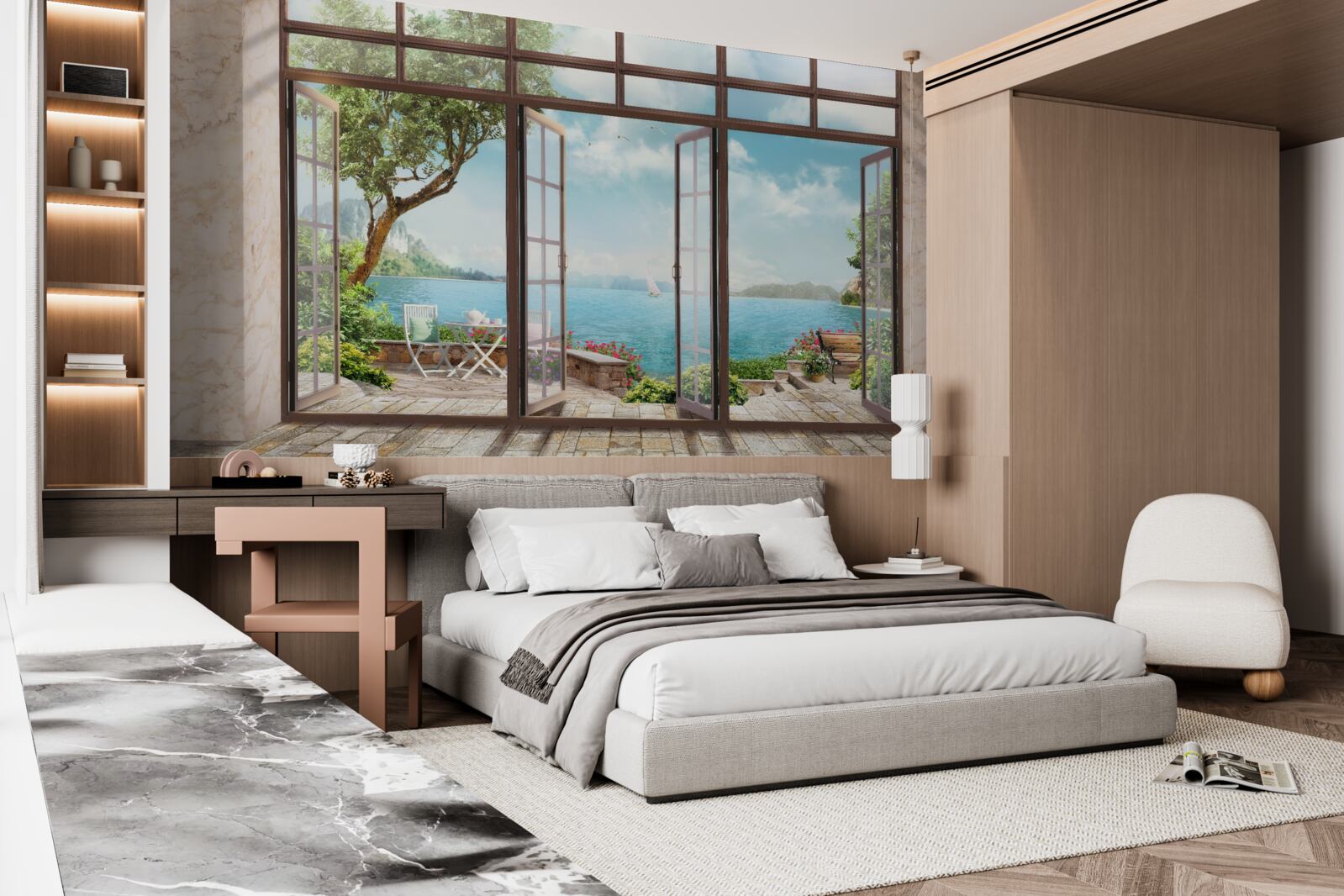 Fototapeta letný balkón s výhľadom na more