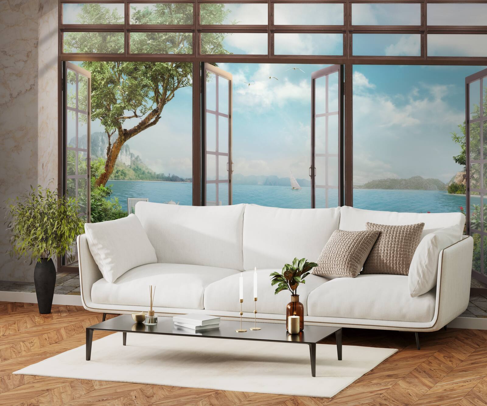 Fototapeta letný balkón s výhľadom na more