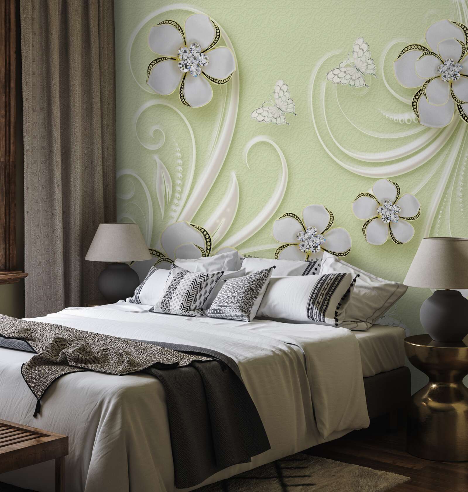 Fototapeta vatové tyčinky na jemnom zelenom podklade