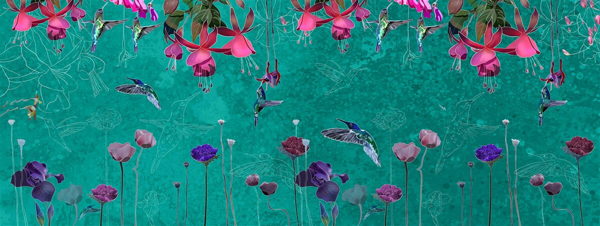 Fototapeta Na pozadí nočnej oblohy sa tulipány sfarbujú do ružova a žiaria púpavy