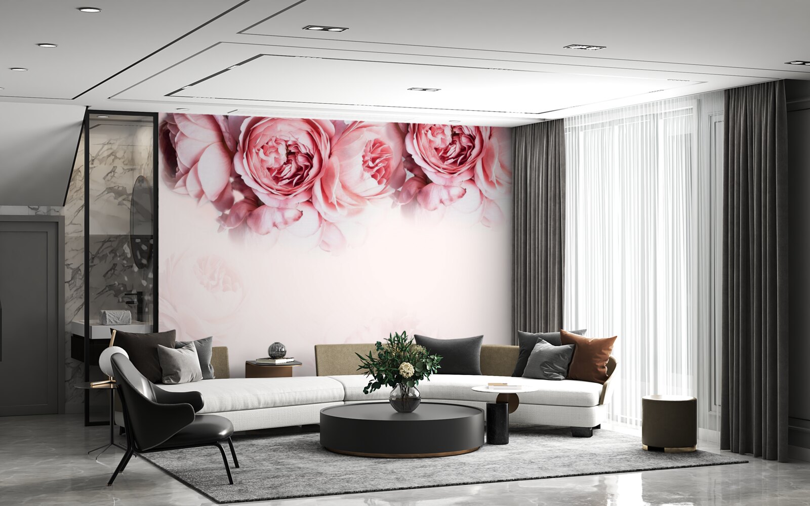 Fototapeta pivonky v odtieňoch ružovej a bielej na svetlom podklade