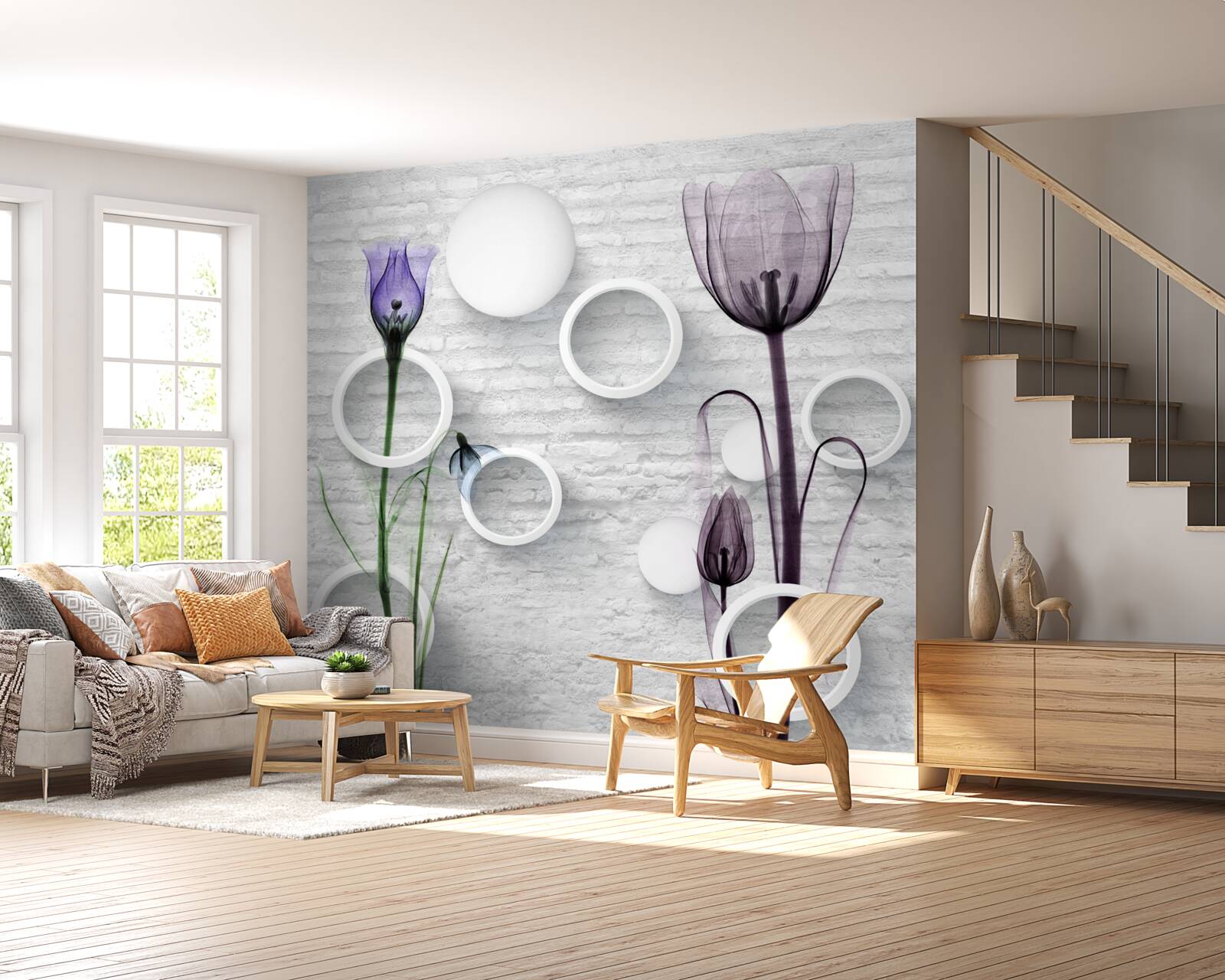 Fototapeta rafinované púčiky na vetvách a kruhoch s prísnymi tvarmi