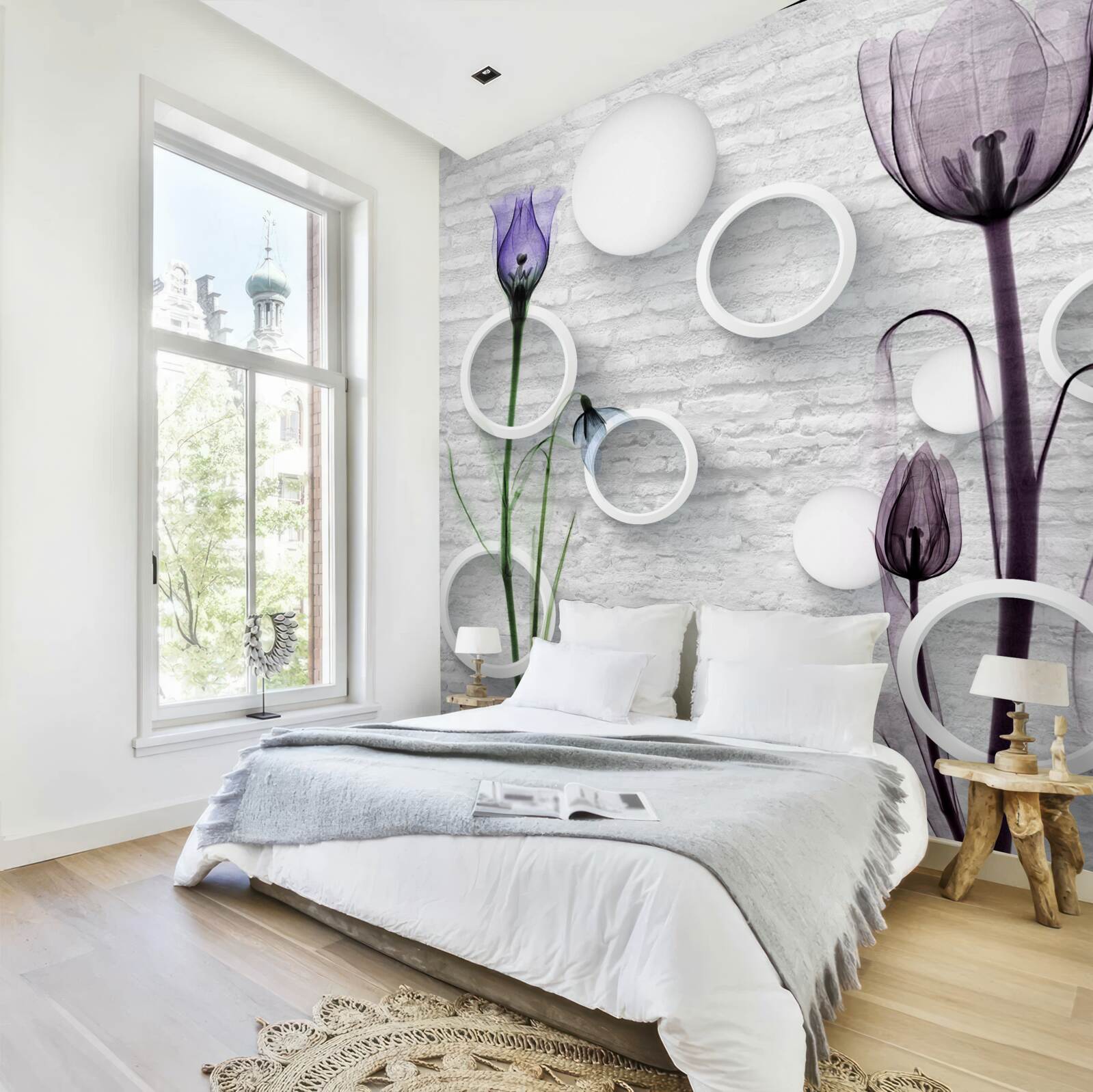 Fototapeta rafinované púčiky na vetvách a kruhoch s prísnymi tvarmi