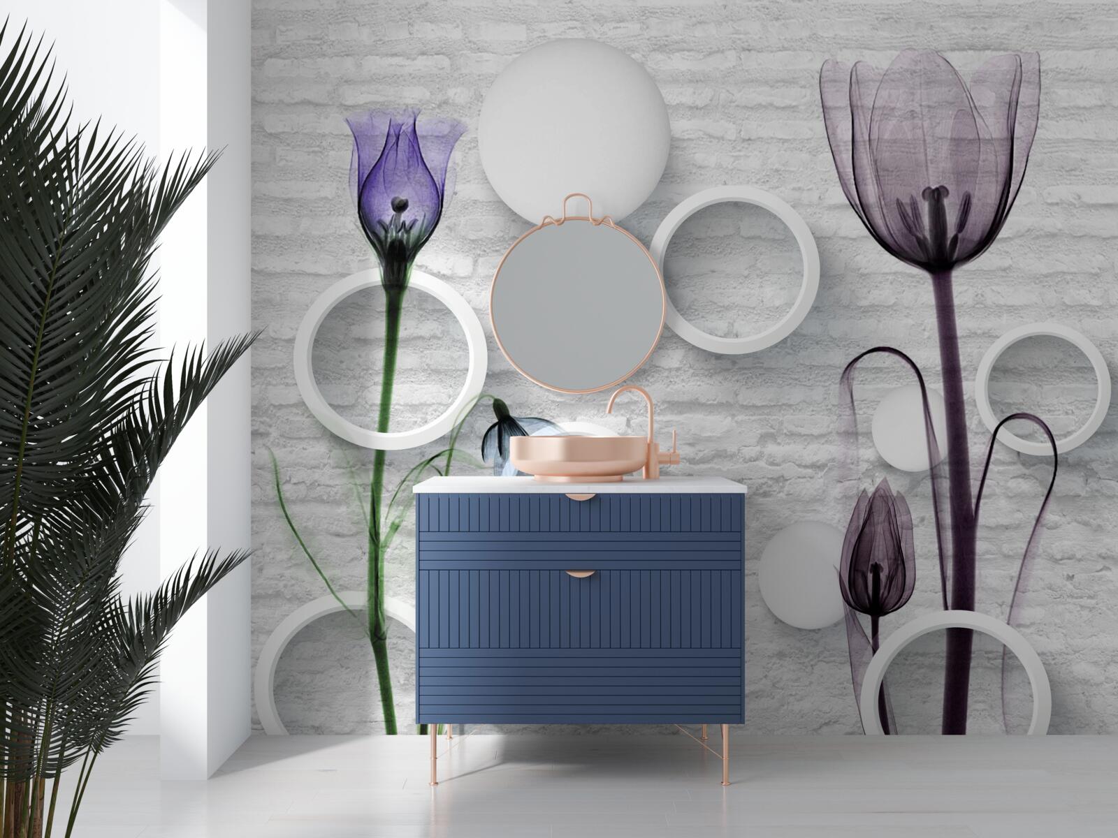 Fototapeta rafinované púčiky na vetvách a kruhoch s prísnymi tvarmi