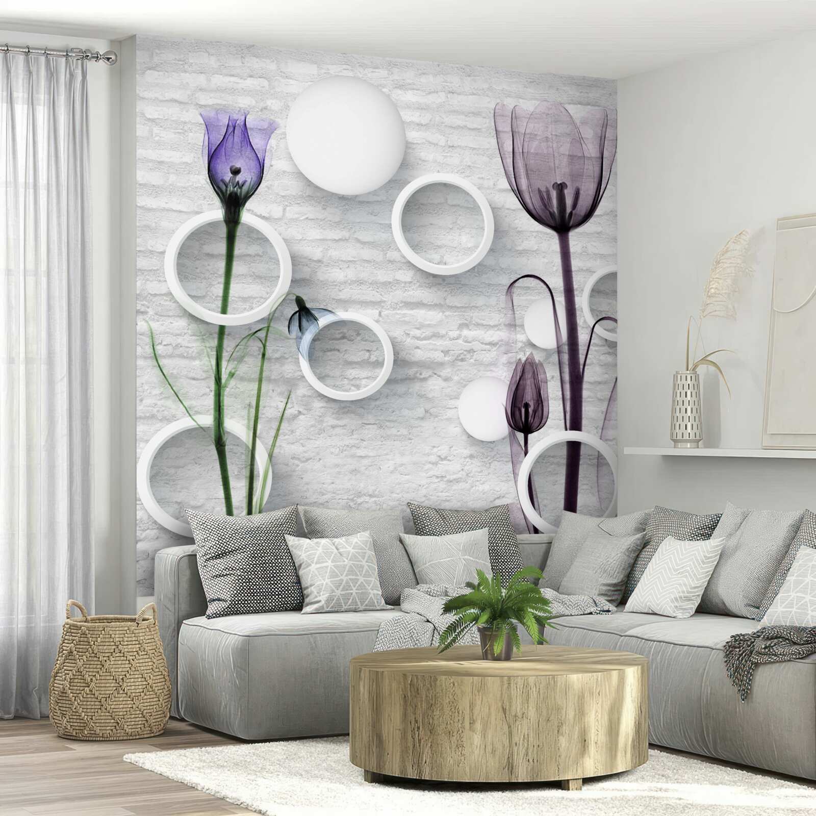 Fototapeta rafinované púčiky na vetvách a kruhoch s prísnymi tvarmi