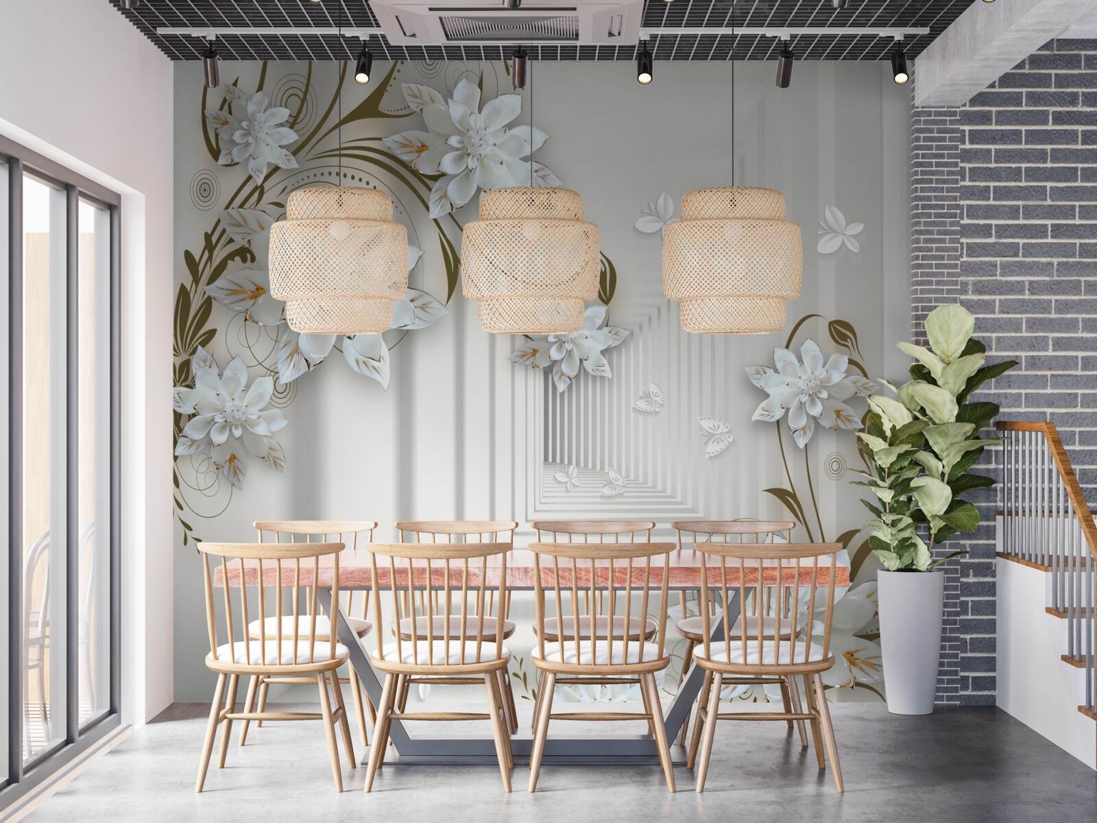 Fototapeta biele lotosové kvety a tunel miznúci v diaľke