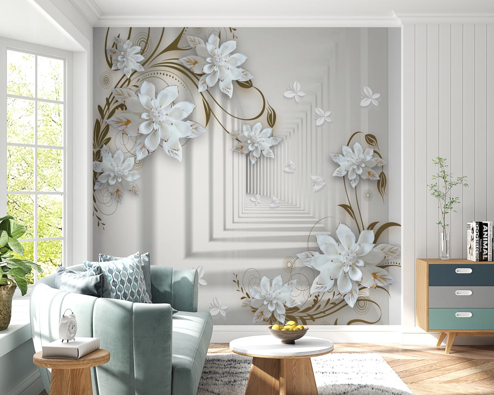 Fototapeta biele lotosové kvety a tunel miznúci v diaľke