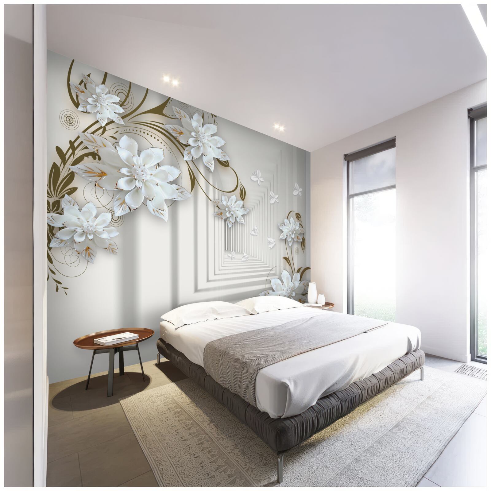 Fototapeta biele lotosové kvety a tunel miznúci v diaľke