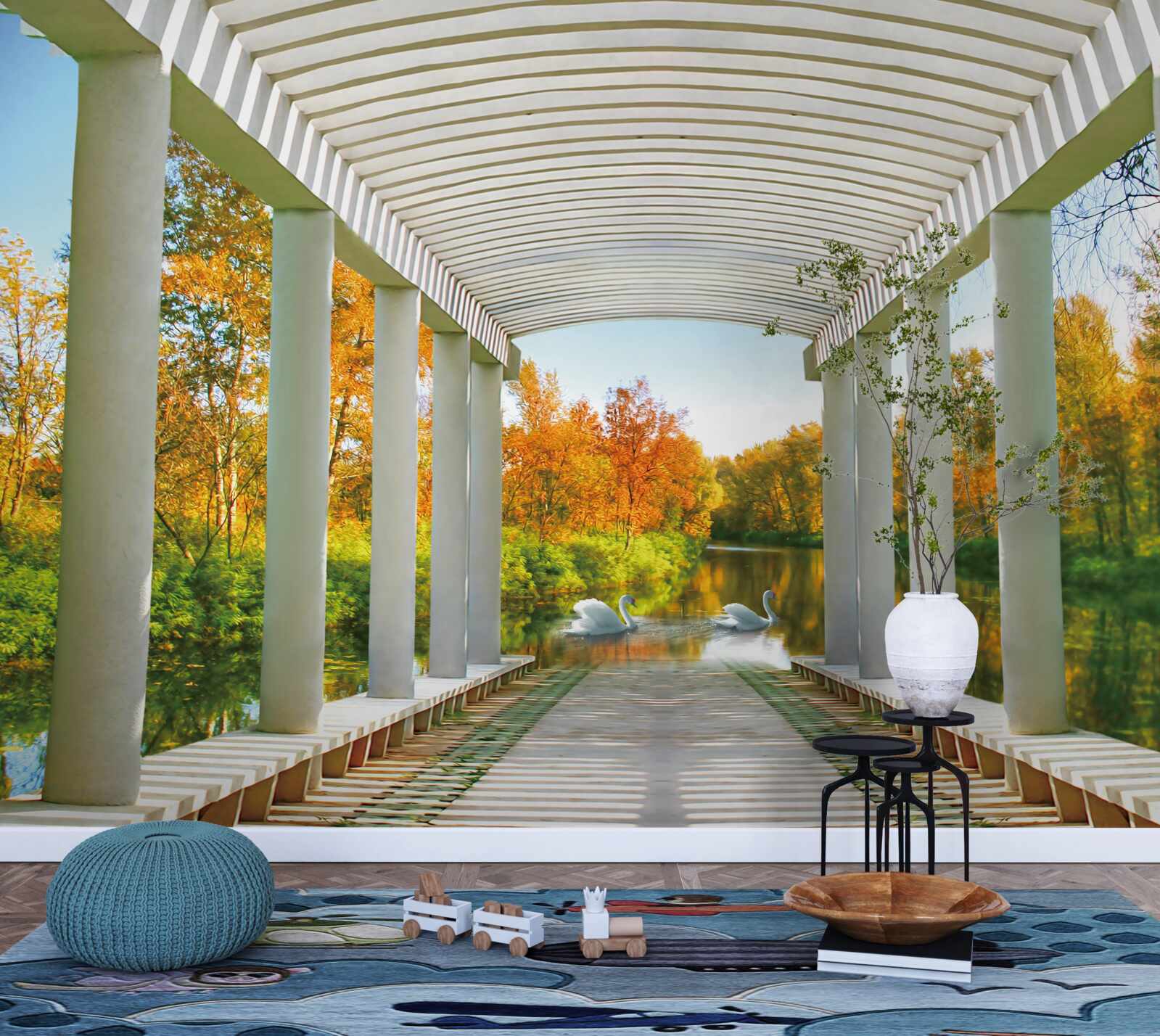 Fototapeta les v jesennej výzdobe na panoramatickom pozadí