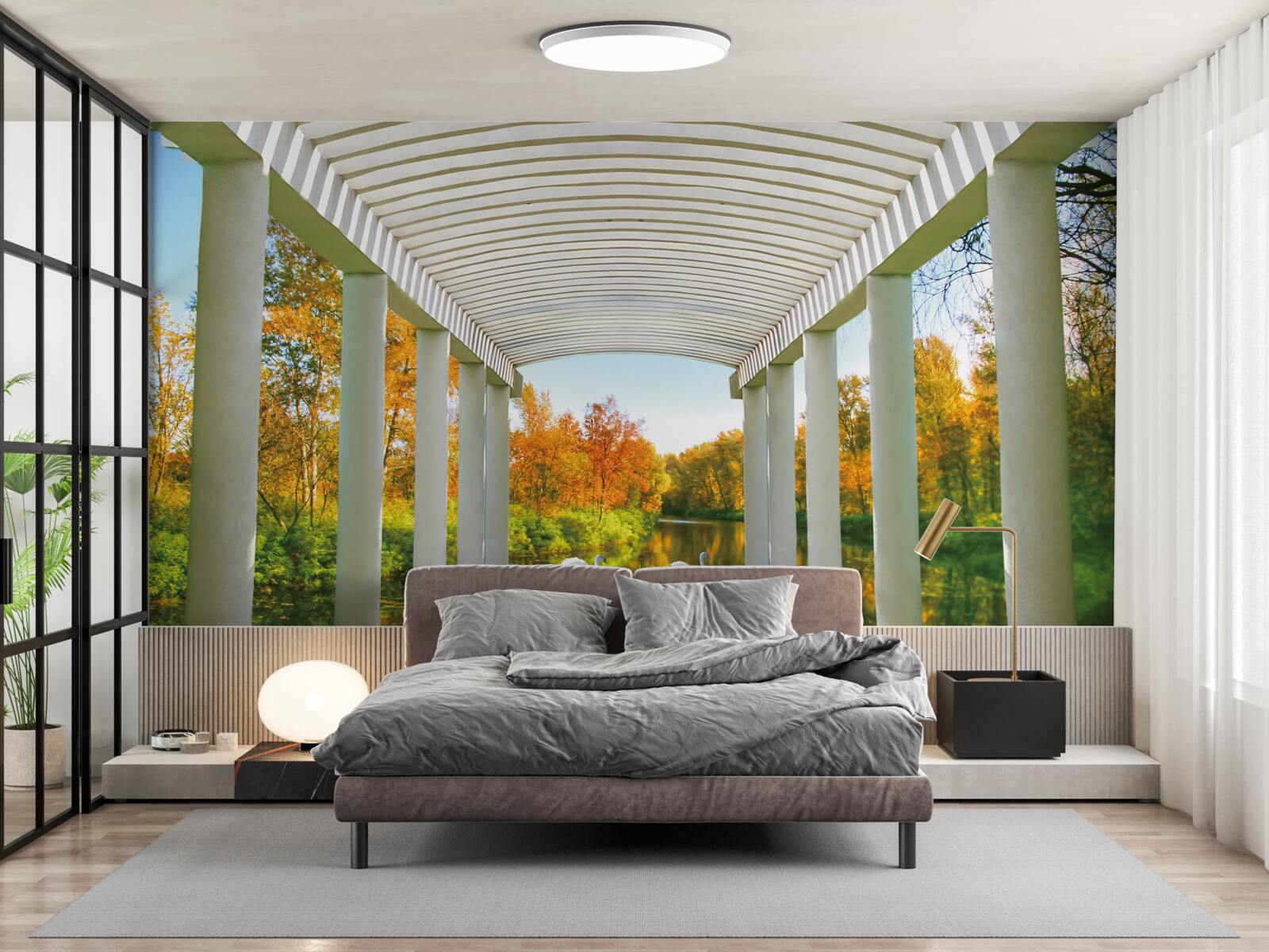 Fototapeta les v jesennej výzdobe na panoramatickom pozadí