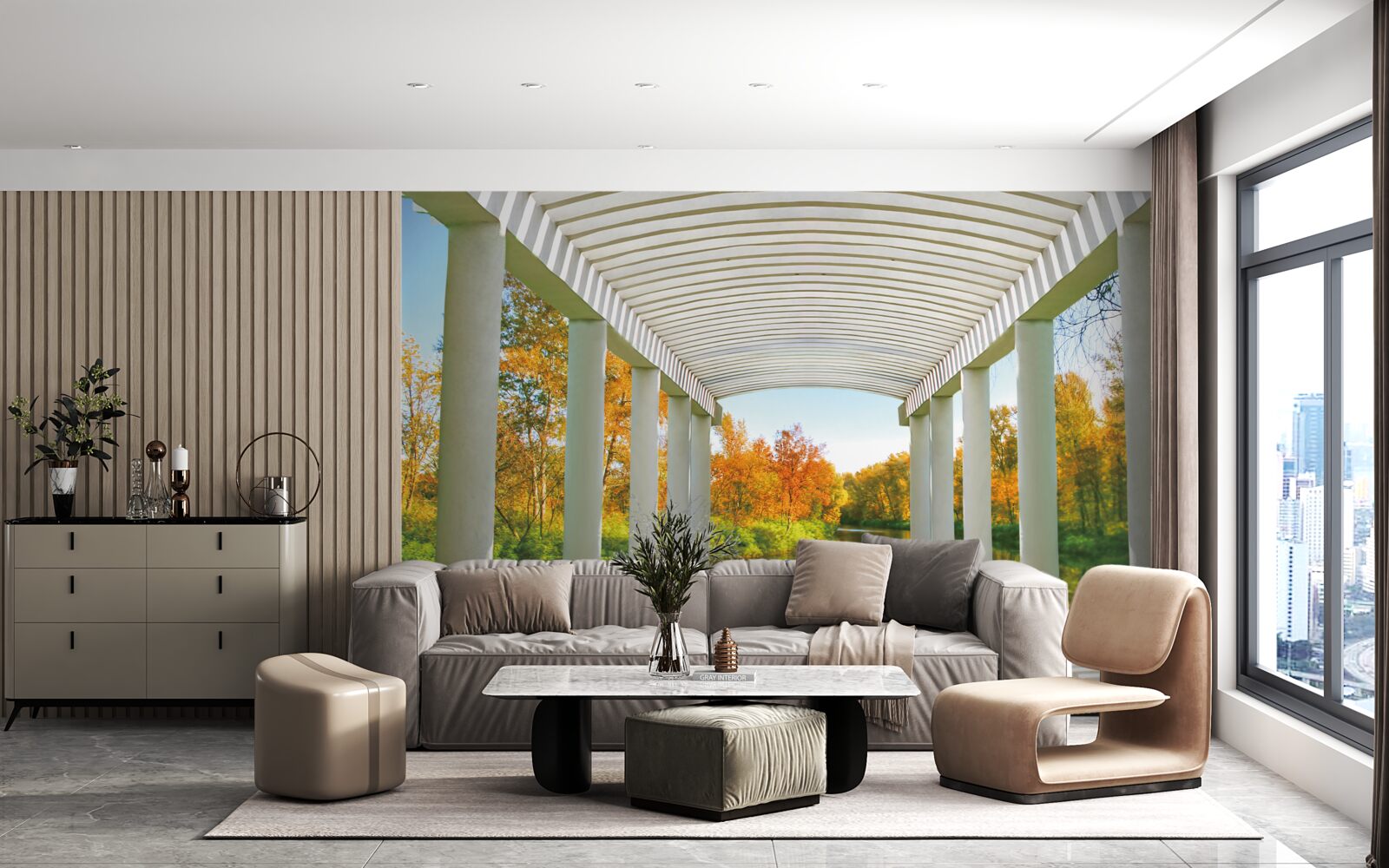 Fototapeta les v jesennej výzdobe na panoramatickom pozadí