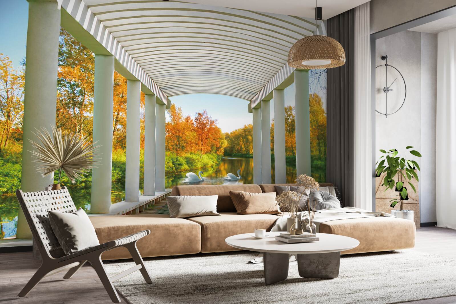 Fototapeta les v jesennej výzdobe na panoramatickom pozadí