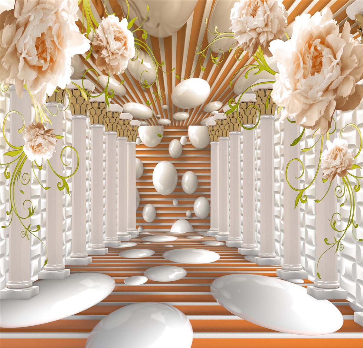 Fototapeta kamenné oblúky v tvare kvetov a postavičiek vytvárajú tunel