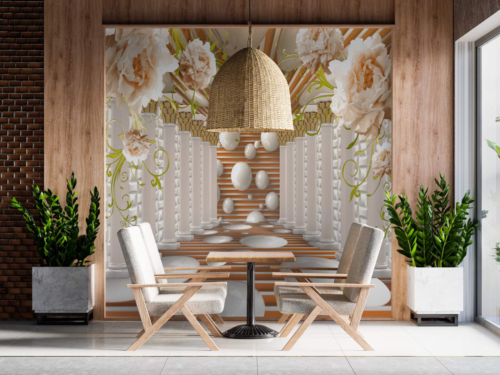 Fototapeta kamenné oblúky v tvare kvetov a postavičiek vytvárajú tunel