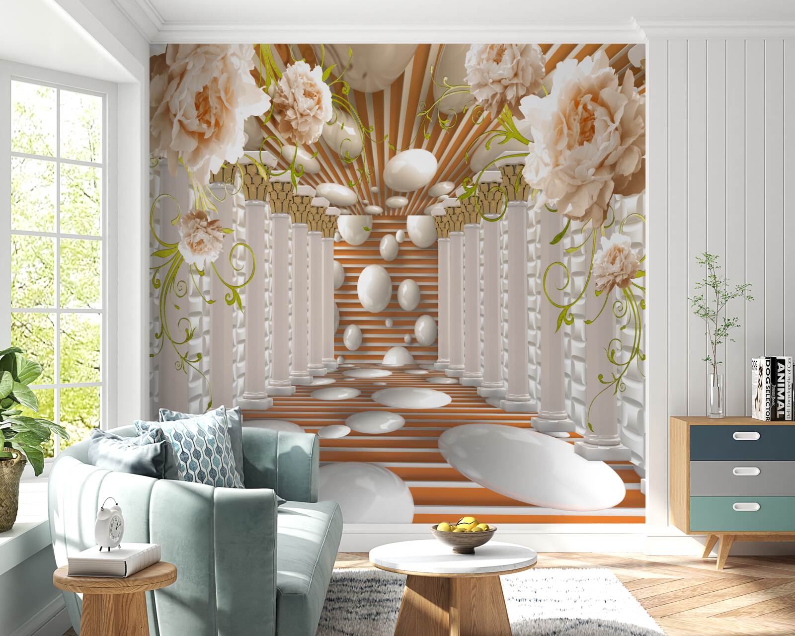 Fototapeta kamenné oblúky v tvare kvetov a postavičiek vytvárajú tunel