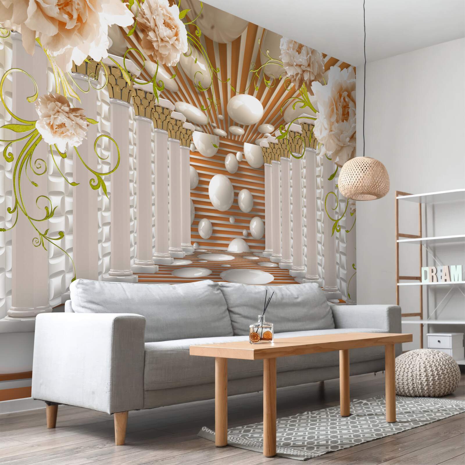 Fototapeta kamenné oblúky v tvare kvetov a postavičiek vytvárajú tunel