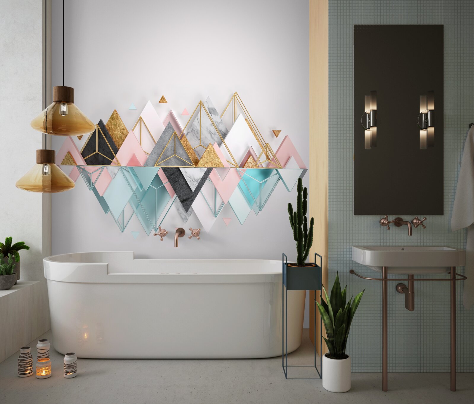 Fototapeta les ihličnatých stromov vo forme trojuholníkov