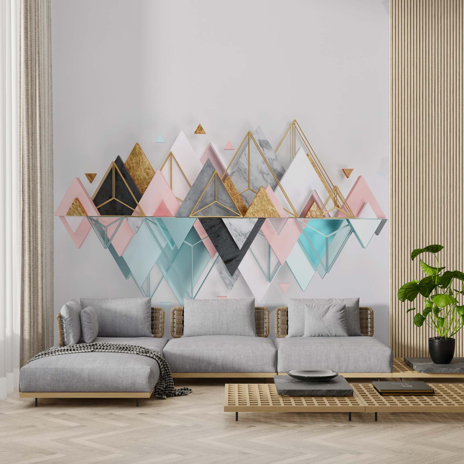 Fototapeta les ihličnatých stromov vo forme trojuholníkov