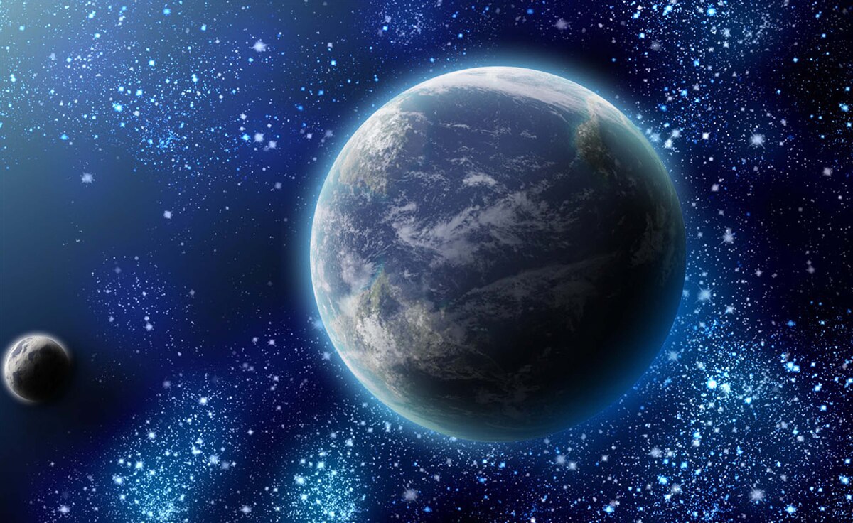 Fototapeta planetéta Zem a jej takmer svetelný priestor