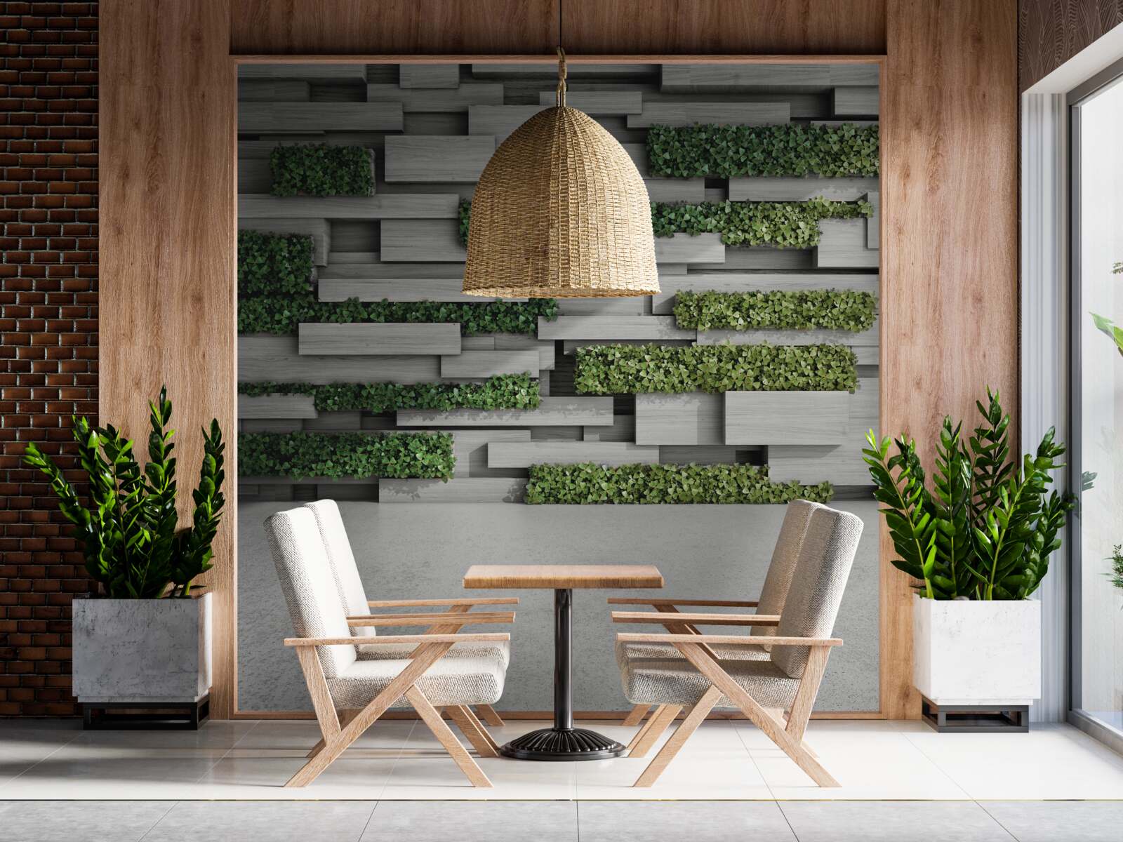 Fototapeta kamenná stena zdobená zelenými malinami