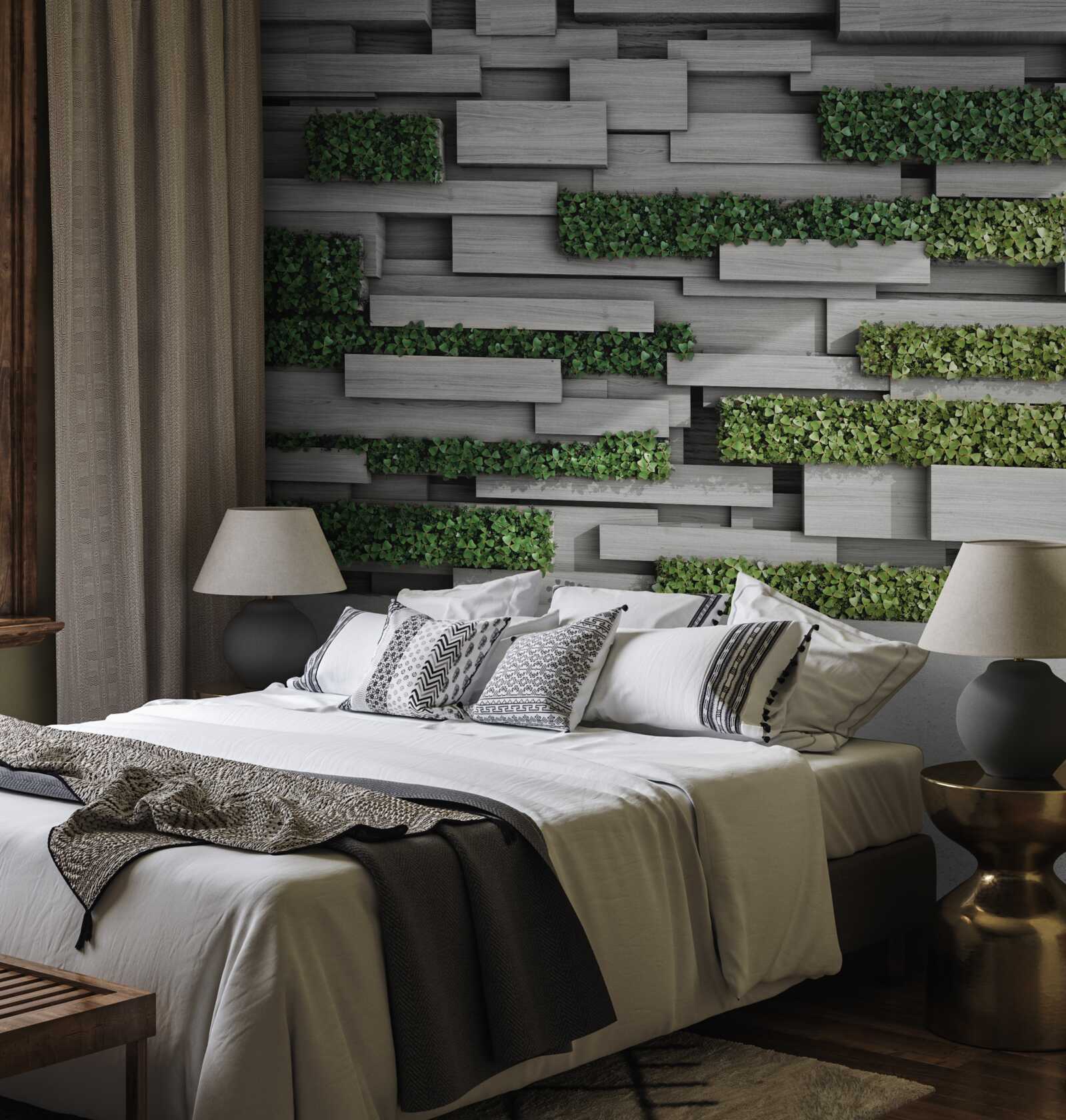 Fototapeta kamenná stena zdobená zelenými malinami