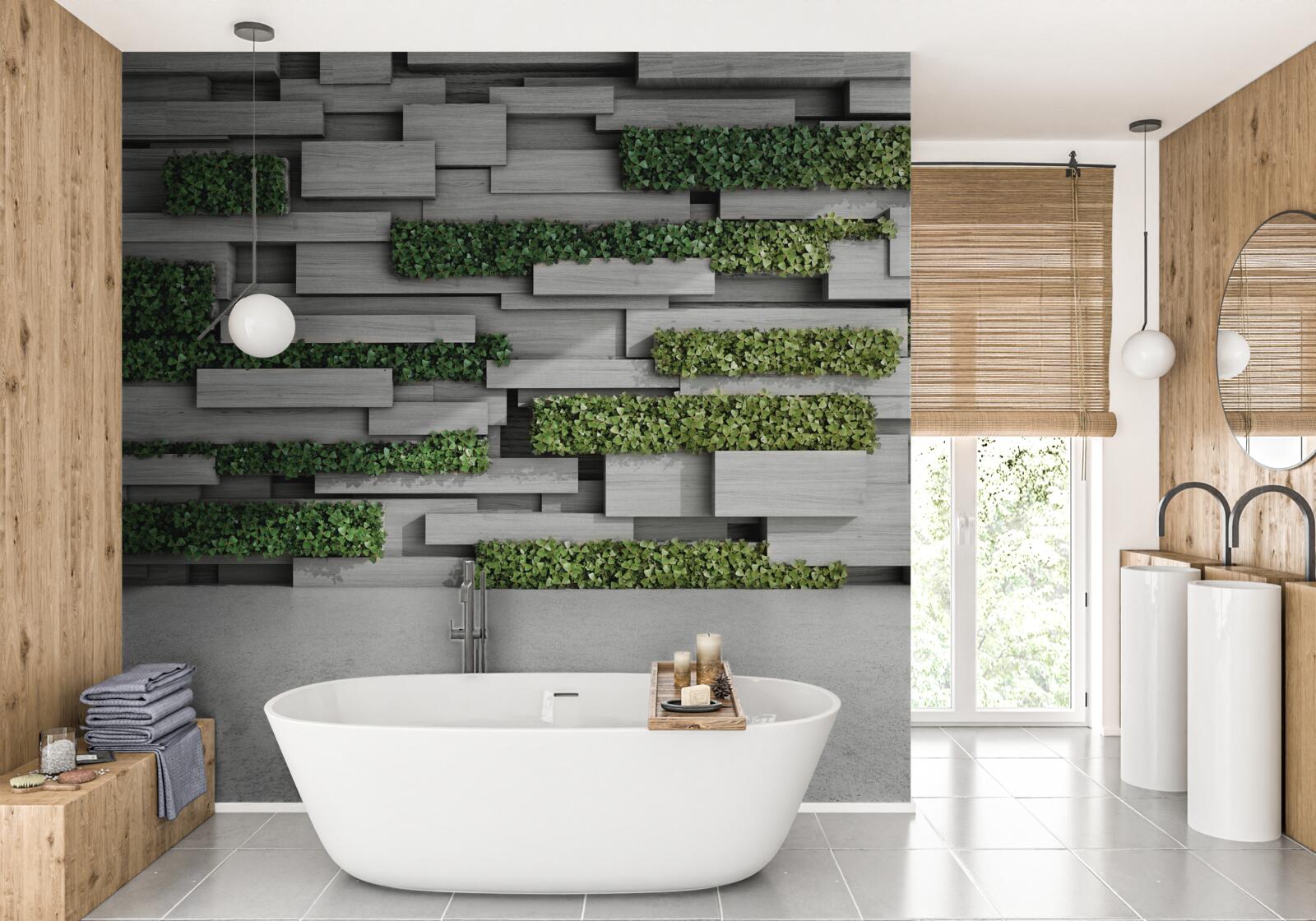 Fototapeta kamenná stena zdobená zelenými malinami