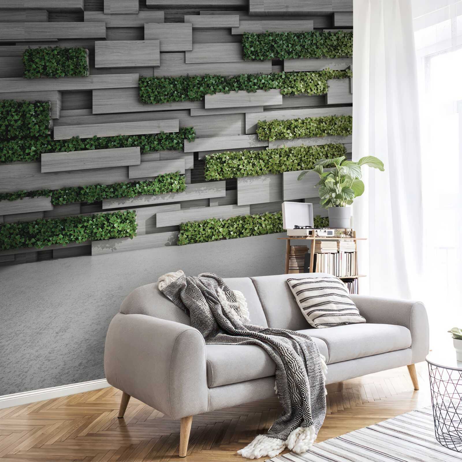 Fototapeta kamenná stena zdobená zelenými malinami