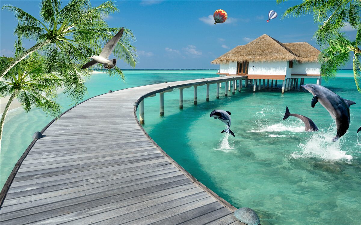 Fototapeta drevený most cez nebeské vody