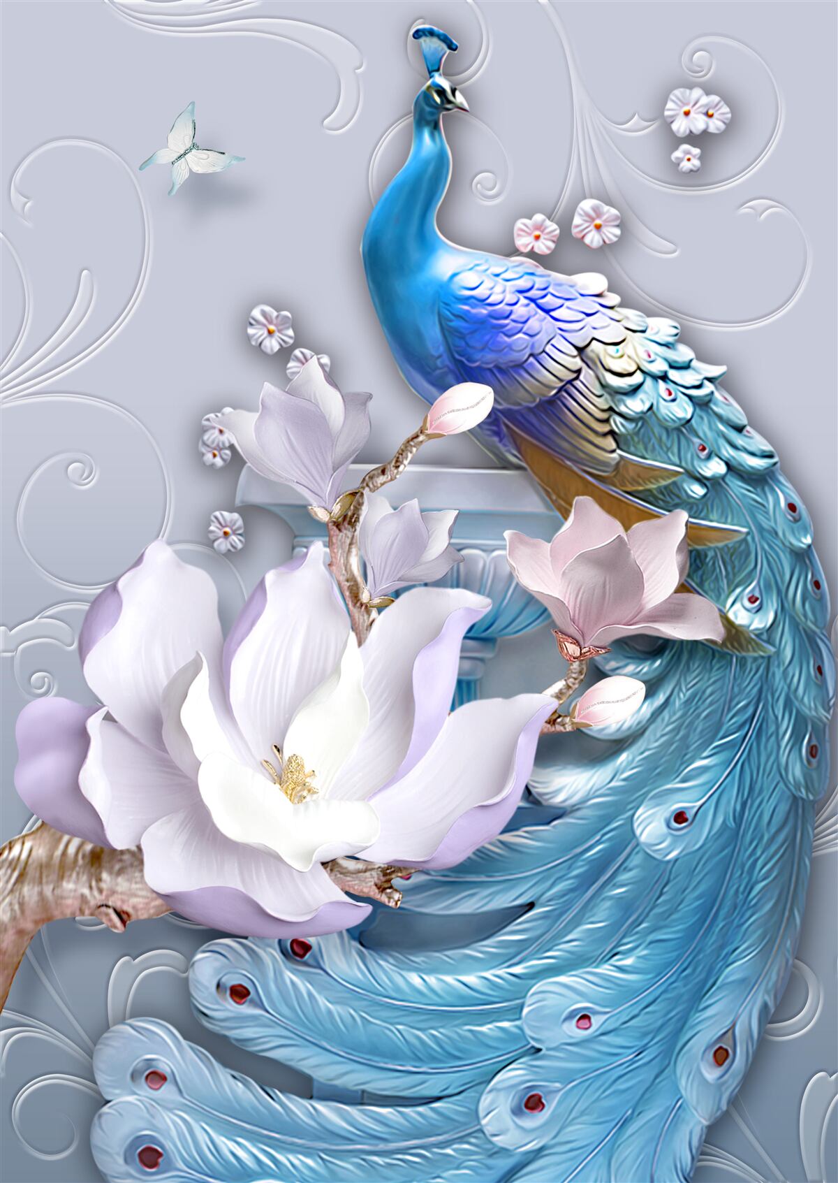 Fototapeta nádherný páv s huňatým chvostom maľovaným v jasných odtieňoch