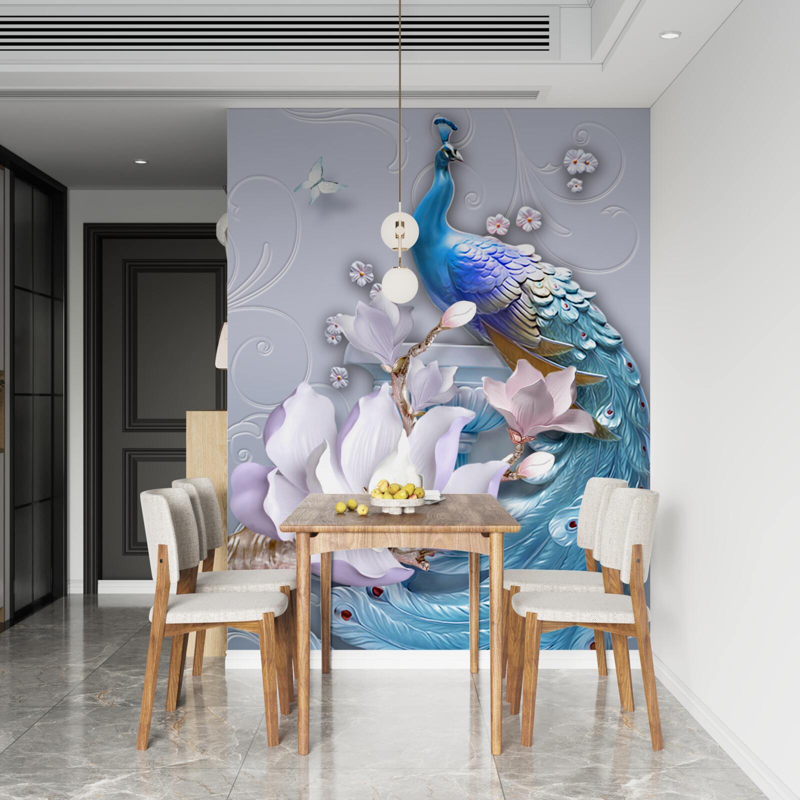 Fototapeta nádherný páv s huňatým chvostom maľovaným v jasných odtieňoch