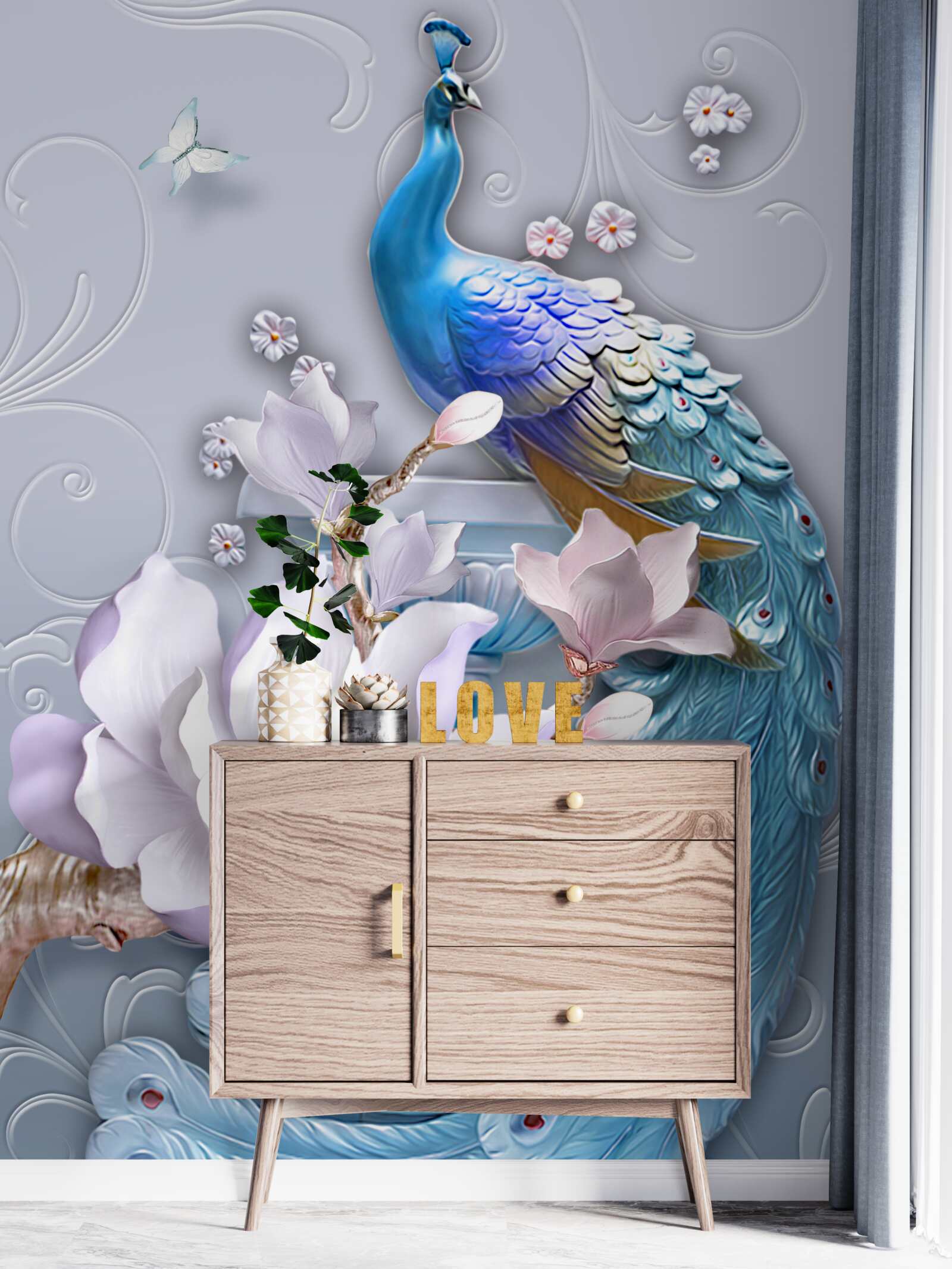 Fototapeta nádherný páv s huňatým chvostom maľovaným v jasných odtieňoch