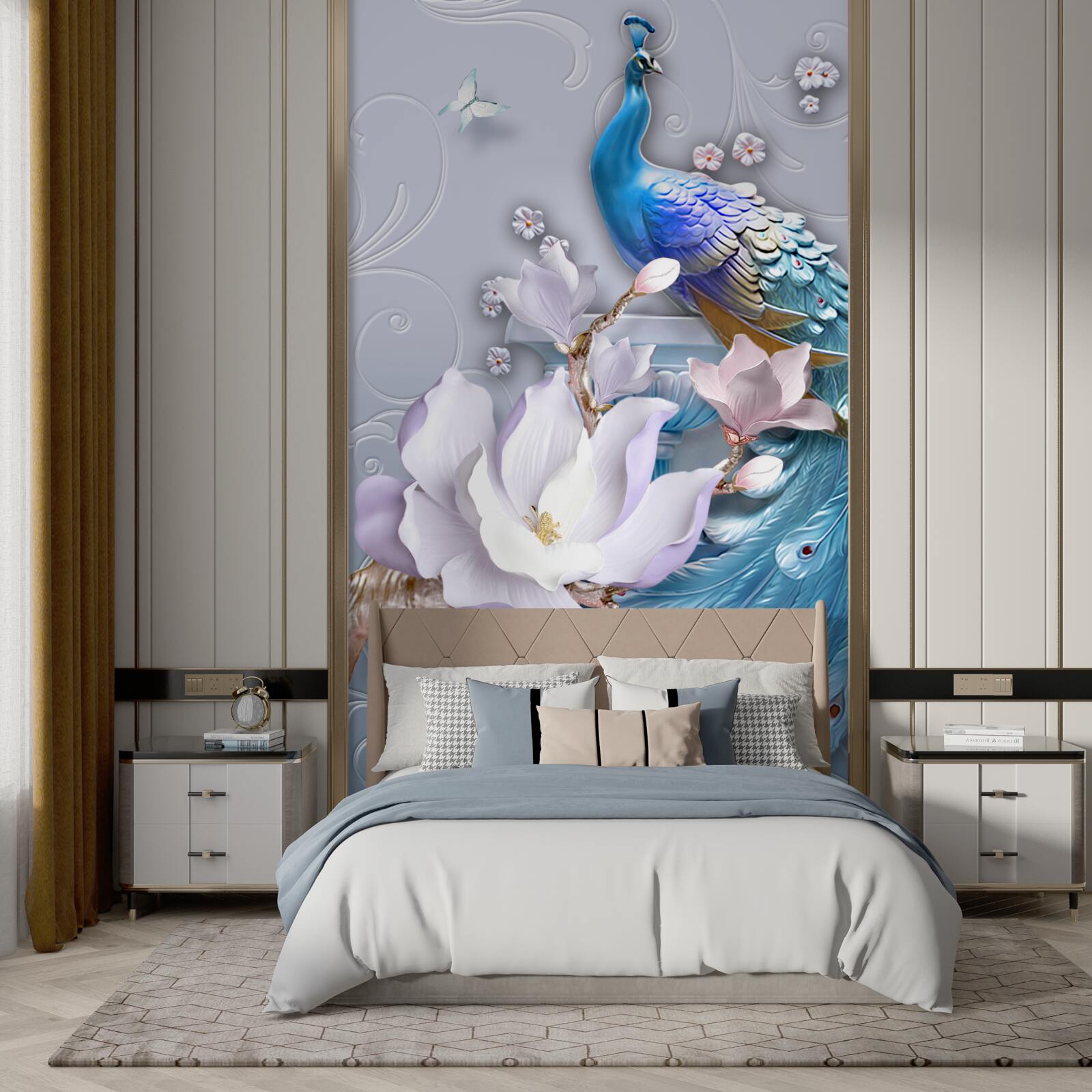 Fototapeta nádherný páv s huňatým chvostom maľovaným v jasných odtieňoch