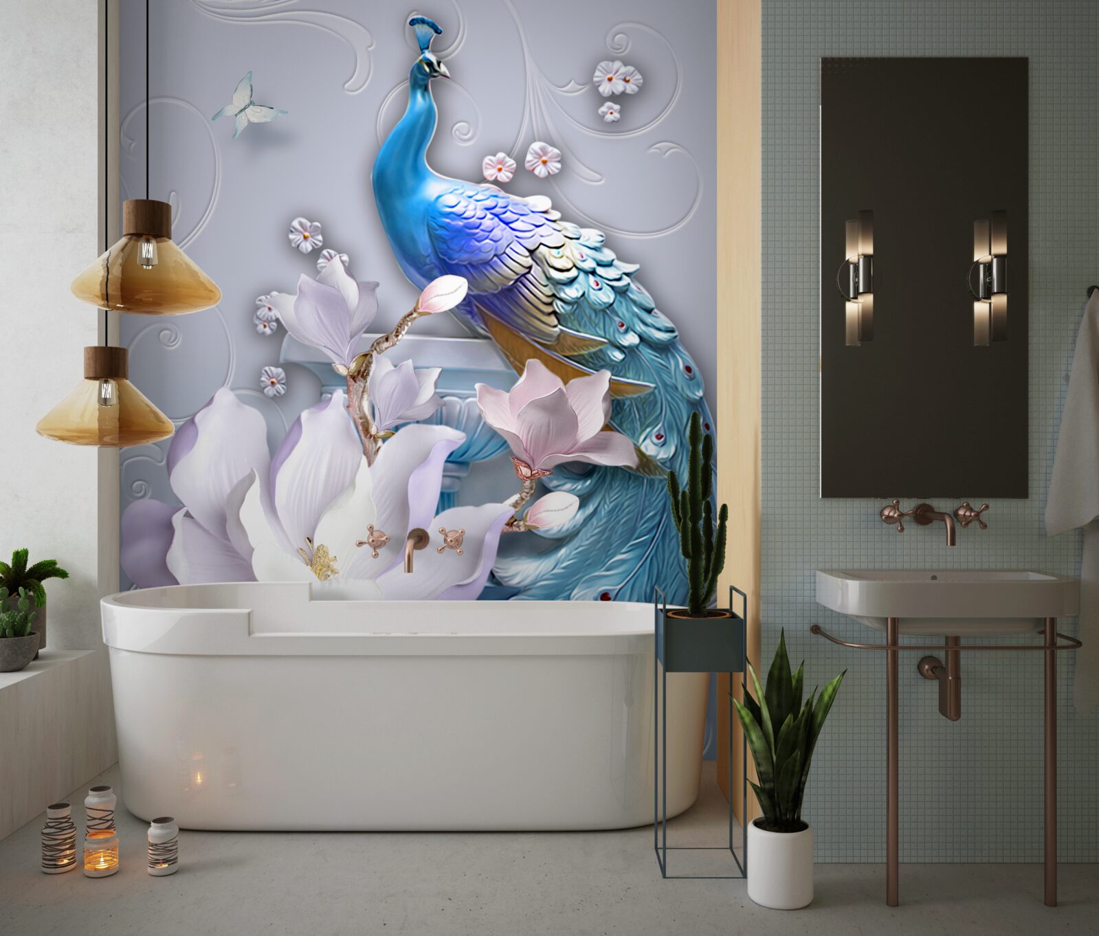 Fototapeta nádherný páv s huňatým chvostom maľovaným v jasných odtieňoch