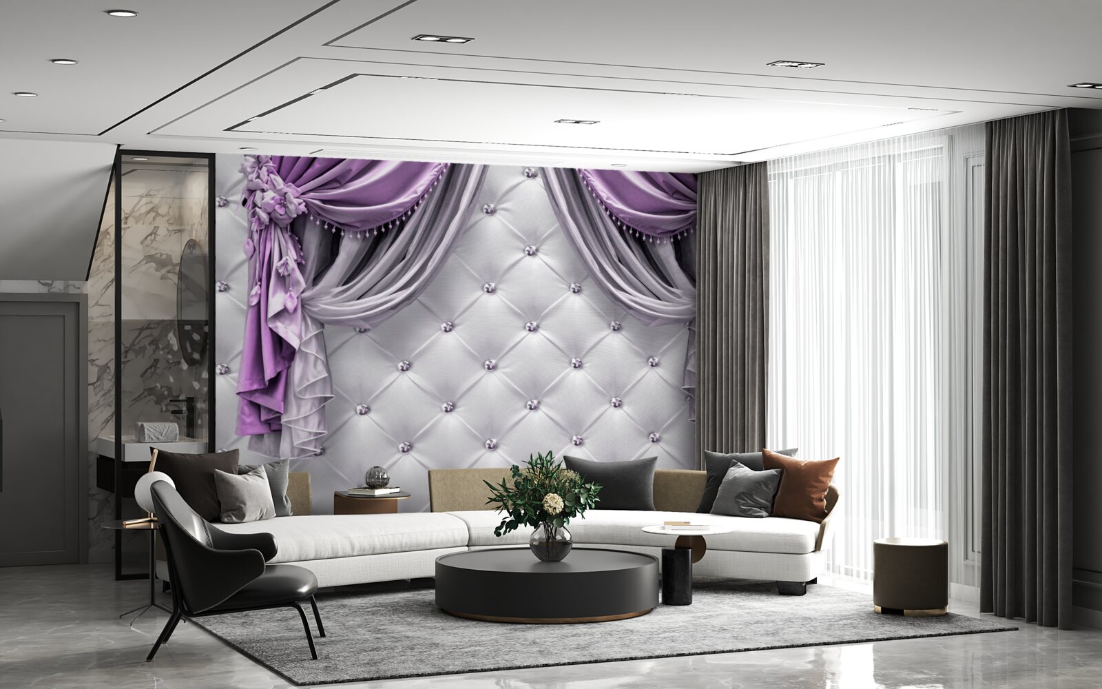 Fototapeta mäkké biele leto a fialové závesy