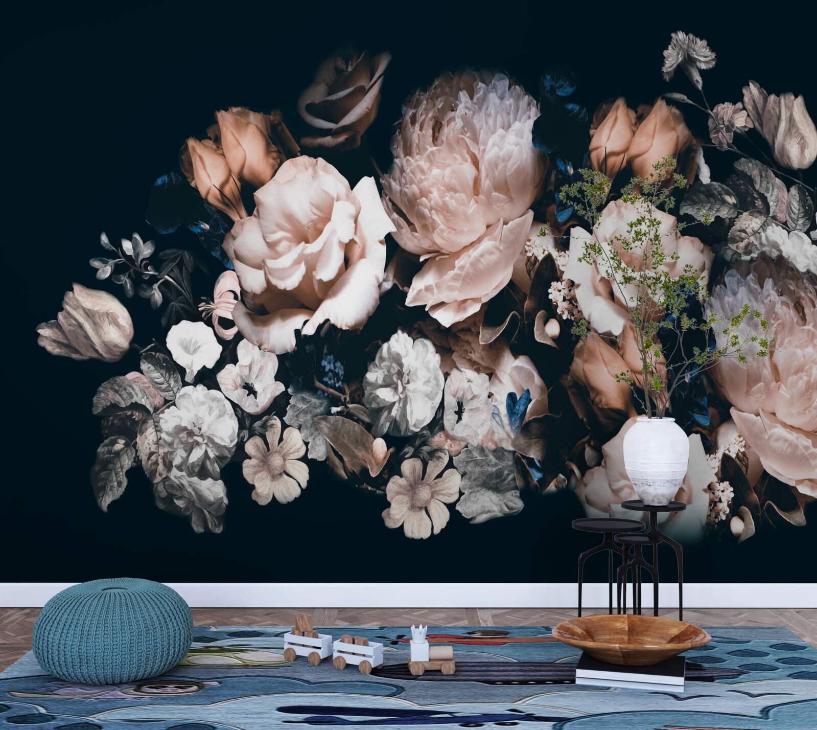 Fototapeta kvety v odtieňoch bielej a ružovej v aranžmáne