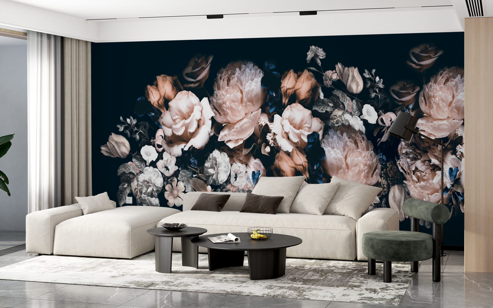 Fototapeta kvety v odtieňoch bielej a ružovej v aranžmáne