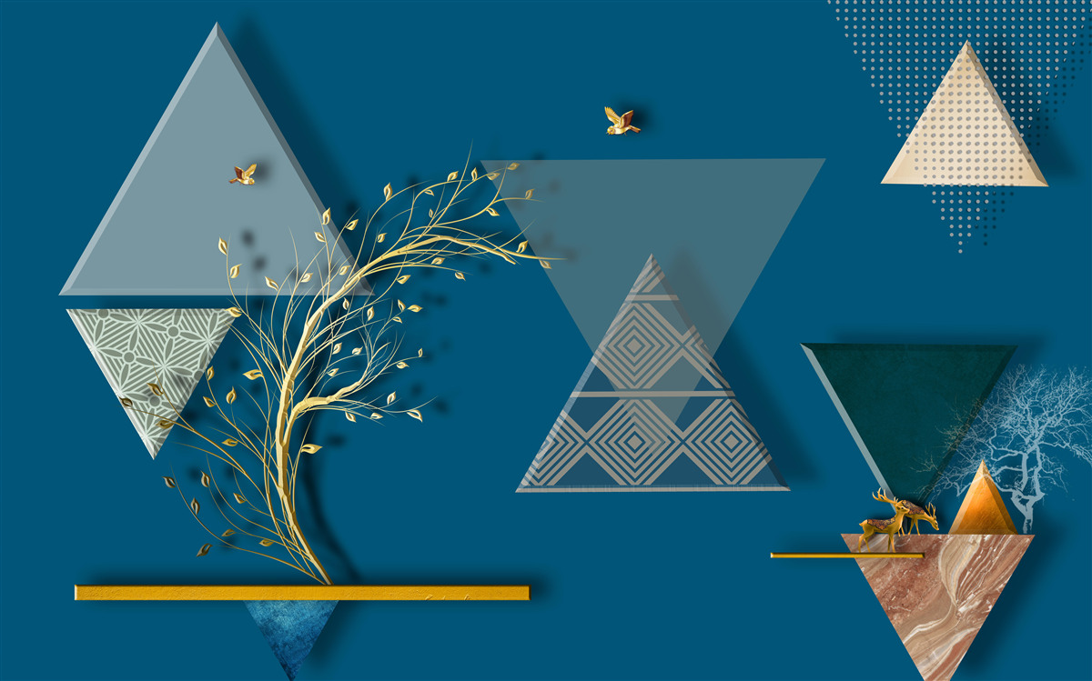 Fototapeta rôzne trojuholníky na bluedrom zadí